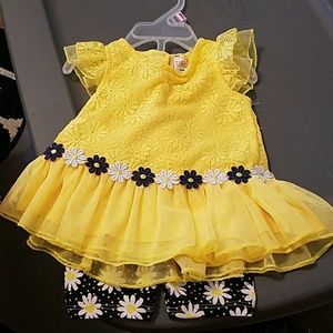 Yellow/blue dress and shorts set